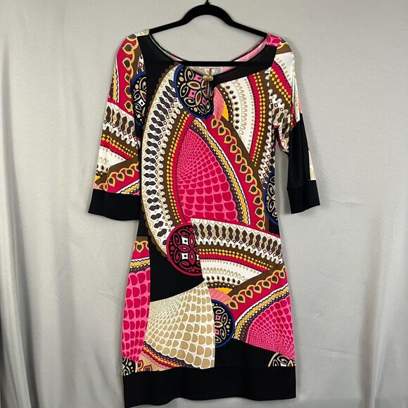 Papillon Blanc Womens Medium Sheath Dress Mid-Century Mod Print Dress Retro Glam - Picture 6 of 6